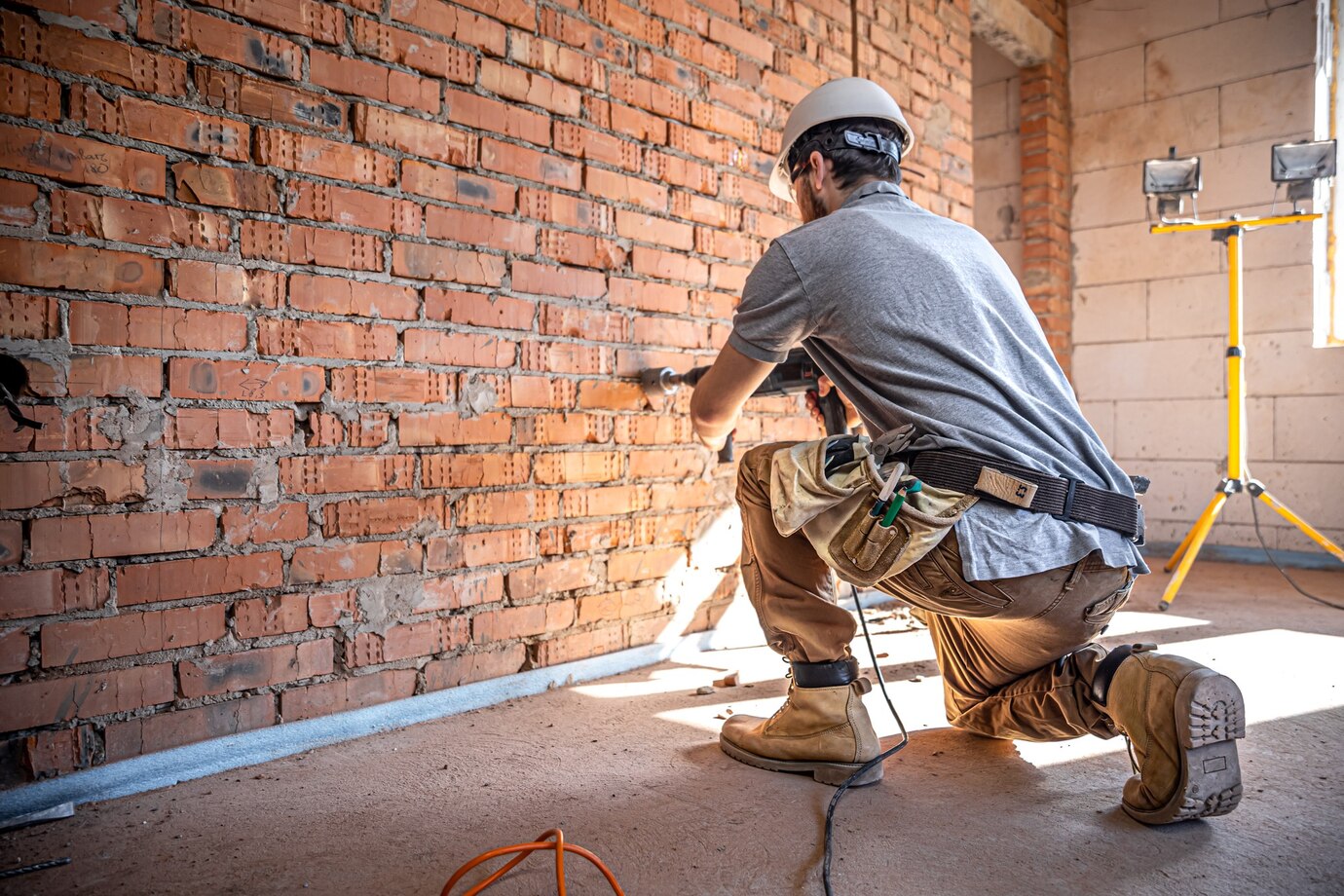 manitas sitio construccion proceso perforacion pared perforador